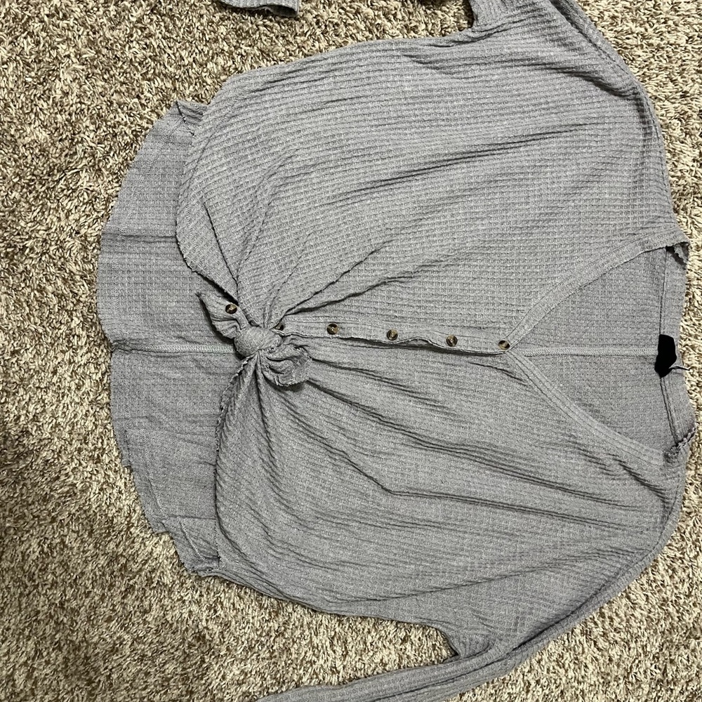 Gray Button-Down Knotted Top